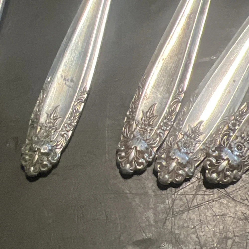 Vintage Nickel Silver Dessert Spoons – Set of 12 – Ornate Pattern